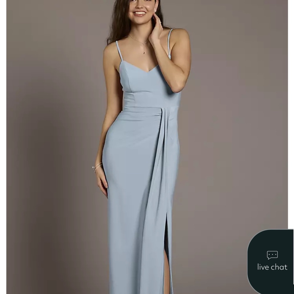 Dusty Blue Jersey VNeck Ruched Dress
